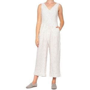 Rachel Zoe linen cotton sleeveless jumpsuit zip up pinstriped size 4 white